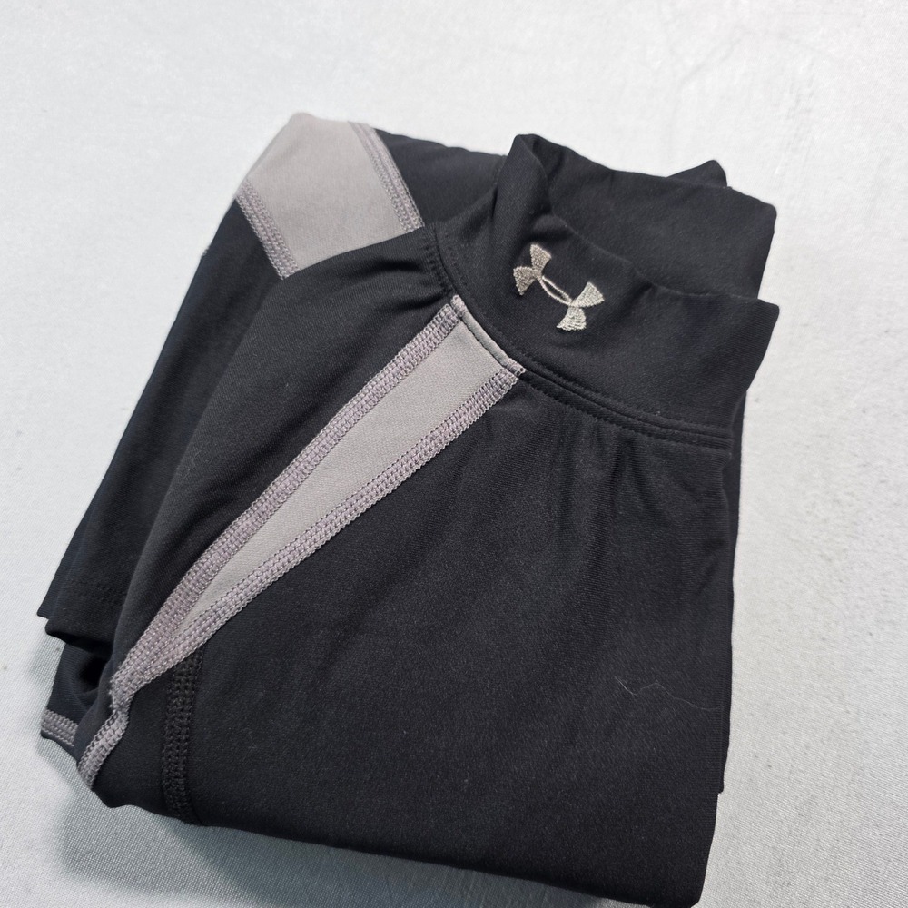 Under Armour ColdGear Mock Neck Long Sleeve Compression Top Black Gray SM